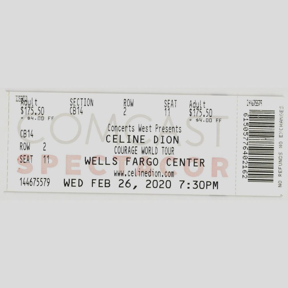 2020 Celine Dion Full Complete Concert Ticket Stub Philadelphia PA